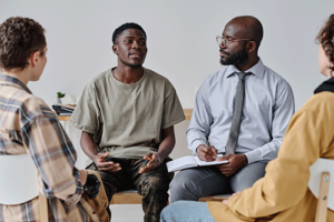 a therapy group meets within a meth addiction rehab program